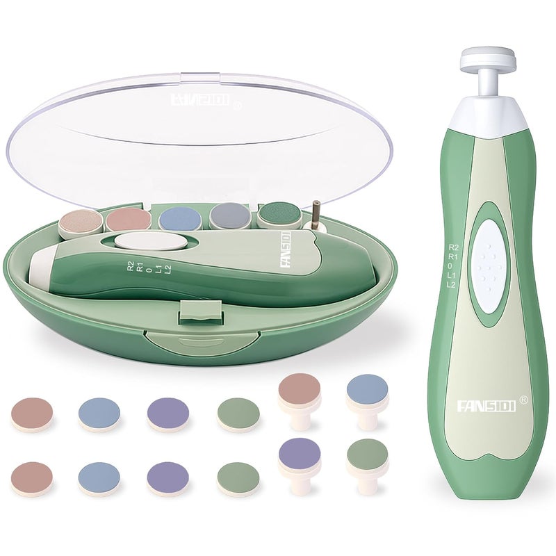 FANSIDI Baby Nail Trimmer Electric – Limited Forest Serenity Green, Gentle Baby Nail File Electric| 10 Grinding Heads + 8 Replacement Pads| Quiet LED |Baby Nail Clippers for Newborn Infant Toddler - Image 1